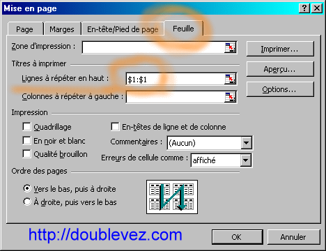 Impression Excel : pour garder sur toutes les pages les intituls de colonne de la premire ligne 